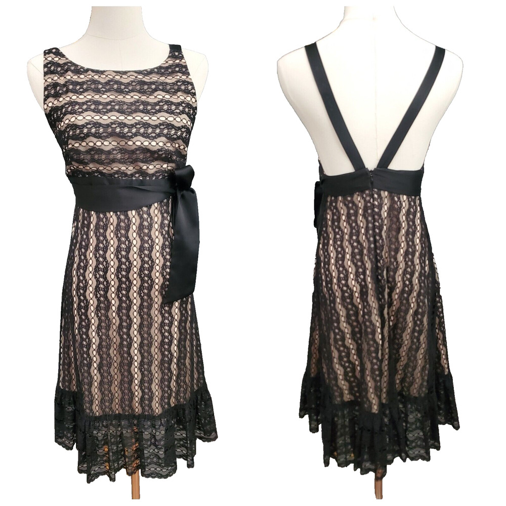 Milly Black New York Low Back Lace Dress Sleeveless Size 6 Ruffle Hem